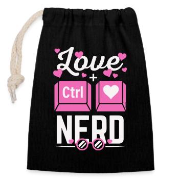 Liebe Nerd CTRL - Herz - Verschließbarer Geschenkbeutel aus Baumwolle (14x20cm) - Schwarz - Vorne