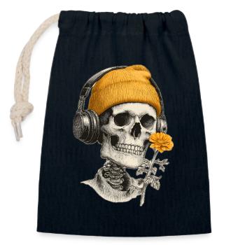 Crâne avec capuchon jaune et casque - Sac cadeau en coton avec cordon (14 x 20 cm) - bleu marine - Devant