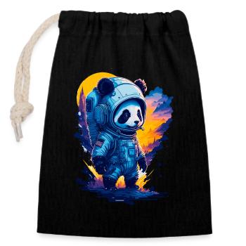 Niedlicher Panda-Astronaut - Verschließbarer Geschenkbeutel aus Baumwolle (14x20cm) - Schwarz - Vorne