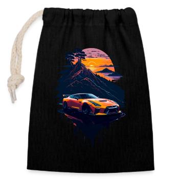 Voiture de sport classique - Sac cadeau en coton avec cordon (14 x 20 cm) - noir - Devant