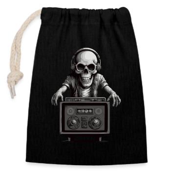 Skull Musicien - Sac cadeau en coton avec cordon (14 x 20 cm) - noir - Devant