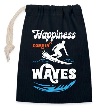 Happiness Comes In Waves Surfing - Verschließbarer Geschenkbeutel aus Baumwolle (14x20cm) - Navy - Vorne