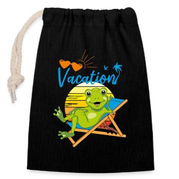 Happy little frog is relaxing on the deck chair - Closable cotton gift bag (14x20cm) - black - Front