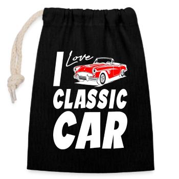 I Love Classic Car - Verschließbarer Geschenkbeutel aus Baumwolle (14x20cm) - Schwarz - Vorne