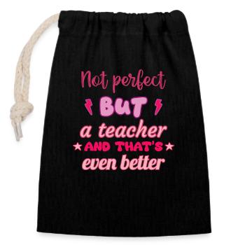 Pas parfait mais professeur, cadeau de professeur - Sac cadeau en coton avec cordon (14 x 20 cm) - noir - Devant