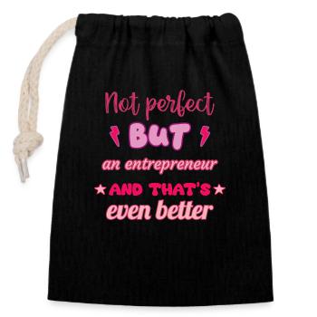 Pas parfait, mais entrepreneur, idée cadeau - Sac cadeau en coton avec cordon (14 x 20 cm) - noir - Devant