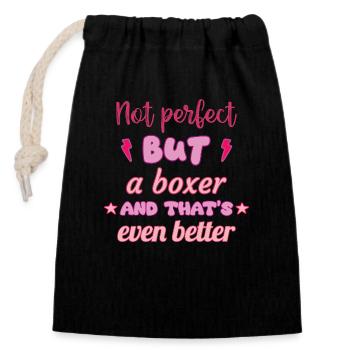 Not perfect, but boxer,boxing - Closable cotton gift bag (14x20cm) - black - Front