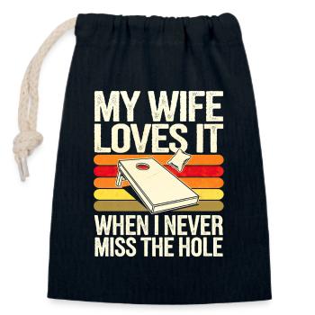 Humour Homme Joueur De Cornhole - Sac cadeau en coton avec cordon (14 x 20 cm) - bleu marine - Devant