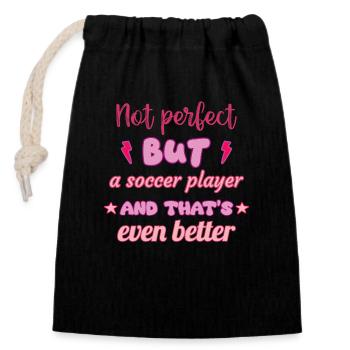 Pas parfait, mais un footballeur, un footballeur - Sac cadeau en coton avec cordon (14 x 20 cm) - noir - Devant