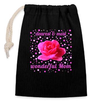 Fête des mères - Sac cadeau en coton avec cordon (14 x 20 cm) - noir - Devant