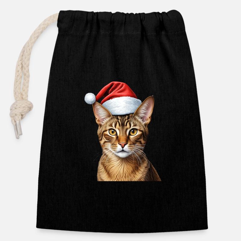 Weihnachten Abessinier Katze - Verschließbarer Geschenkbeutel aus Baumwolle (14x20cm) - Schwarz