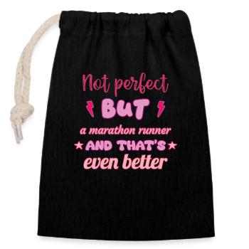 Not perfect, but marathon runner,marathon - Closable cotton gift bag (14x20cm) - black - Front