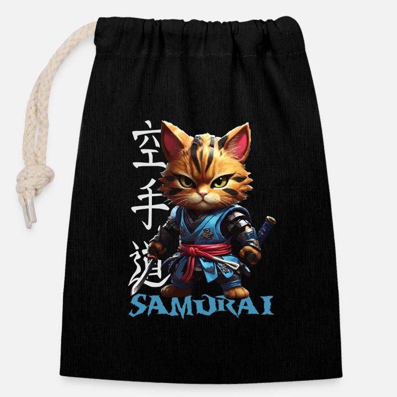 Samurai Cat - Closable cotton gift bag (14x20cm) - black
