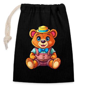 Ours en peluche avec chapeau - Sac cadeau en coton avec cordon (14 x 20 cm) - noir - Devant