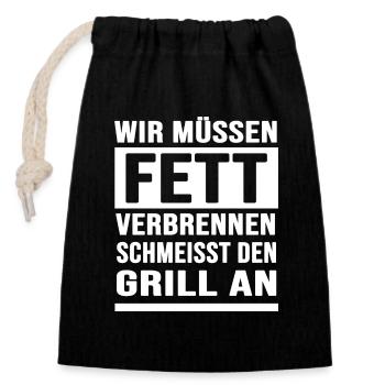 Grillen BBQ Grillmaster grillt "verbrennt Fett" - Verschließbarer Geschenkbeutel aus Baumwolle (14x20cm) - Schwarz - Vorne