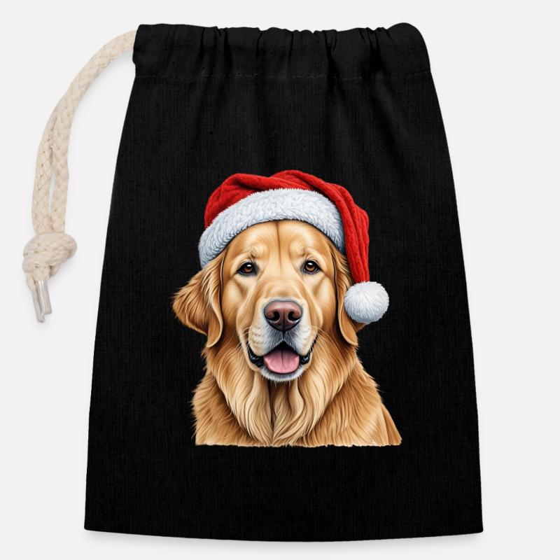 Weihnachts-Golden Retriever - Verschließbarer Geschenkbeutel aus Baumwolle (14x20cm) - Schwarz