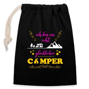 Camping Real Happy Camper Cadeau Femme - Sac cadeau en coton avec cordon (14 x 20 cm) - noir - Devant
