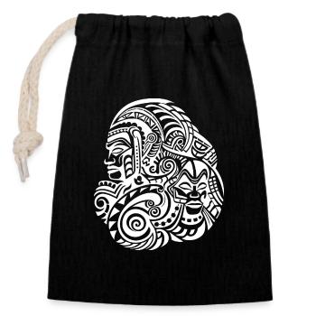 Illustration de tatouage maori de Nouvelle-Zélande en blanc - Sac cadeau en coton avec cordon (14 x 20 cm) - noir - Devant