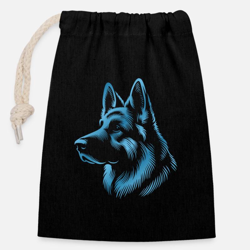 Deutscher Schäferhund Kopf blau - Verschließbarer Geschenkbeutel aus Baumwolle (14x20cm) - Schwarz