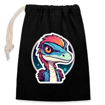 Velociraptor Dinosaur Drawing - Closable cotton gift bag (14x20cm) - black - Front