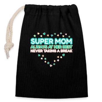 Super Mom, Mother's Day Gift, Heart - Closable cotton gift bag (14x20cm) - black - Front