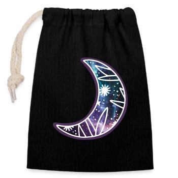 Cute Magical Half Moon Doodle with Galaxy Stars - Closable cotton gift bag (14x20cm) - black - Front