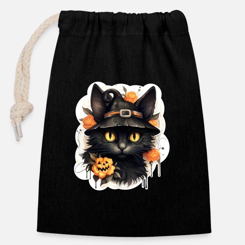 Halloween schwarze Katze - Verschließbarer Geschenkbeutel aus Baumwolle (14x20cm) - Schwarz