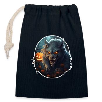 Loup-garou Halloween - Sac cadeau en coton avec cordon (14 x 20 cm) - bleu marine - Devant