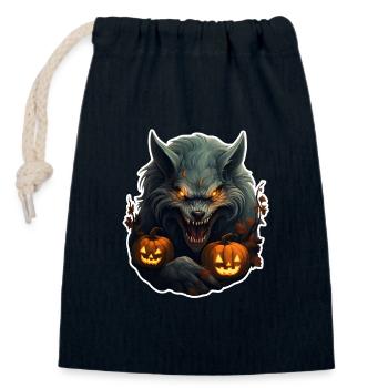 Loup-garou Halloween - Sac cadeau en coton avec cordon (14 x 20 cm) - bleu marine - Devant