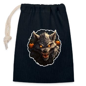 Loup-garou Halloween - Sac cadeau en coton avec cordon (14 x 20 cm) - bleu marine - Devant
