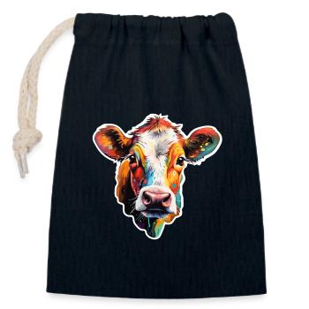 Rind bunt - Verschließbarer Geschenkbeutel aus Baumwolle (14x20cm) - Navy - Vorne