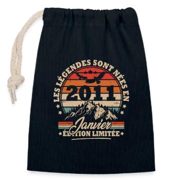 Birthday gift born in January 2011 - Closable cotton gift bag (14x20cm) - navy - Front