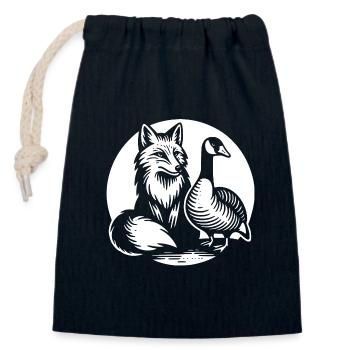 Renard et oie dans l’amitié, l’amour et la paix - Sac cadeau en coton avec cordon (14 x 20 cm) - bleu marine - Devant