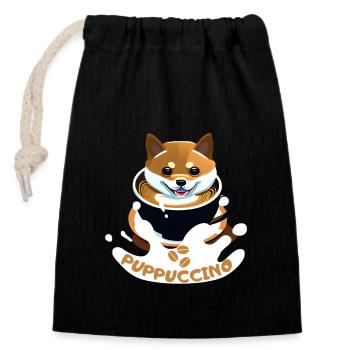 Coffee Dog Puppuccino T-Shirt - Sac cadeau en coton avec cordon (14 x 20 cm) - noir - Devant