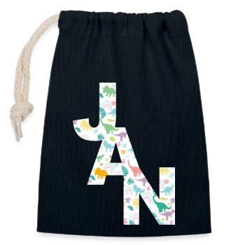 JAN - Beautiful boy name with dinosaur - Closable cotton gift bag (14x20cm) - navy - Front