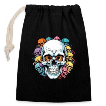 Large skull and many small colorful sculls - Closable cotton gift bag (14x20cm) - black - Front