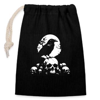 Grand corbeau mystique assis sur des godilles - Sac cadeau en coton avec cordon (14 x 20 cm) - noir - Devant