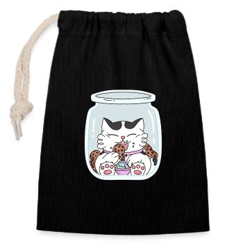 Food cat - Sac cadeau en coton avec cordon (14 x 20 cm) - noir - Devant