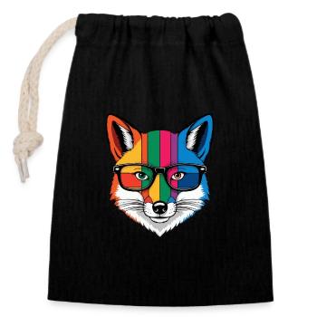 renard dessin animé cool coloré avec des lunettes - Sac cadeau en coton avec cordon (14 x 20 cm) - noir - Devant