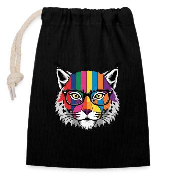 Lynx Feline Glasses Colorful Cool - Closable cotton gift bag (14x20cm) - black - Front