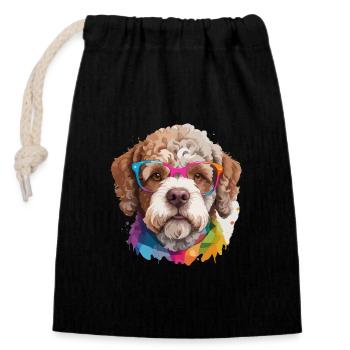 Lagotto romagnolo Hund Cool in Brille - Verschließbarer Geschenkbeutel aus Baumwolle (14x20cm) - Schwarz - Vorne