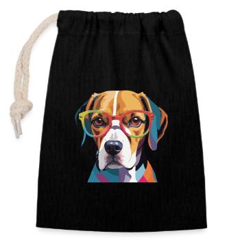 Beagle Dog Cool mit Brille - Verschließbarer Geschenkbeutel aus Baumwolle (14x20cm) - Schwarz - Vorne