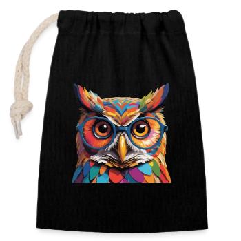 Owl Cool with Glasses Colored Tough - Closable cotton gift bag (14x20cm) - black - Front