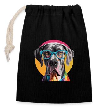 Deutsche Dogge Dogge Hund Bunte Brille - Verschließbarer Geschenkbeutel aus Baumwolle (14x20cm) - Schwarz - Vorne