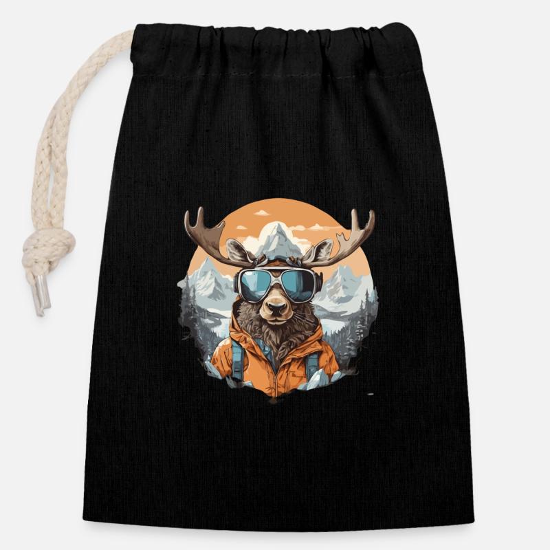 Moose Cool In The Mountains With Sunglasses - Closable cotton gift bag (14x20cm) - black