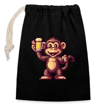Affe Pixel Bier - Verschließbarer Geschenkbeutel aus Baumwolle (14x20cm) - Schwarz - Vorne