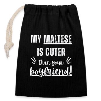 J’ai un mignon chien maltais - Sac cadeau en coton avec cordon (14 x 20 cm) - noir - Devant