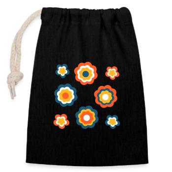 des années 70 motif de fleur - Sac cadeau en coton avec cordon (14 x 20 cm) - noir - Devant