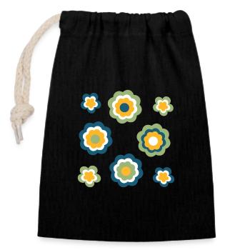 des années 70 motif de fleur vert - Sac cadeau en coton avec cordon (14 x 20 cm) - noir - Devant