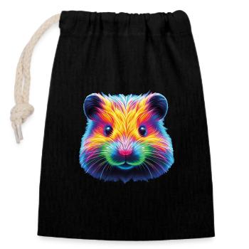 Tête de hamster néon - Sac cadeau en coton avec cordon (14 x 20 cm) - noir - Devant